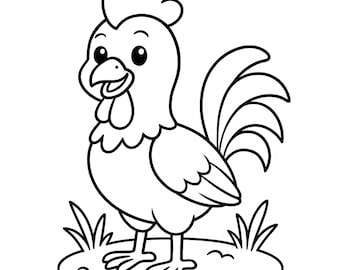 Rooster Coloring Page • Kids Printable Coloring Sheet • Preschool & Kindergarten Activity • Instant Download