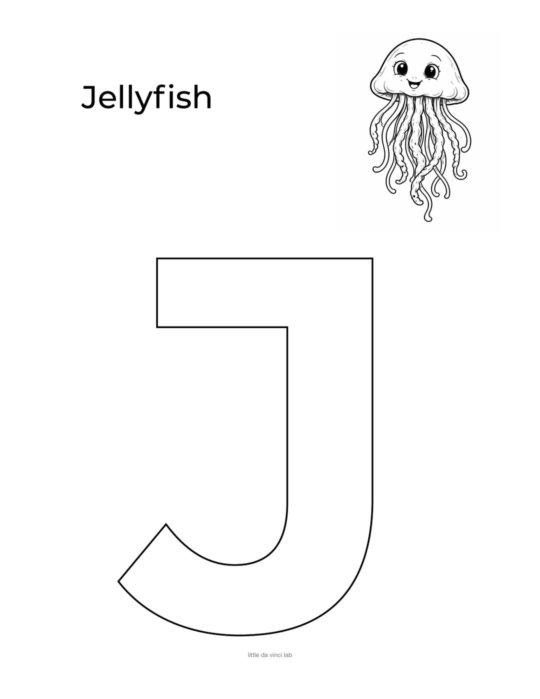 Letter J Coloring Page – Jellyfish | the Little Da Vinci Alphabet - Etsy