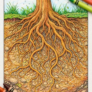 Tree Roots Coloring Page for Kids & Adults | Nature Science Art ...