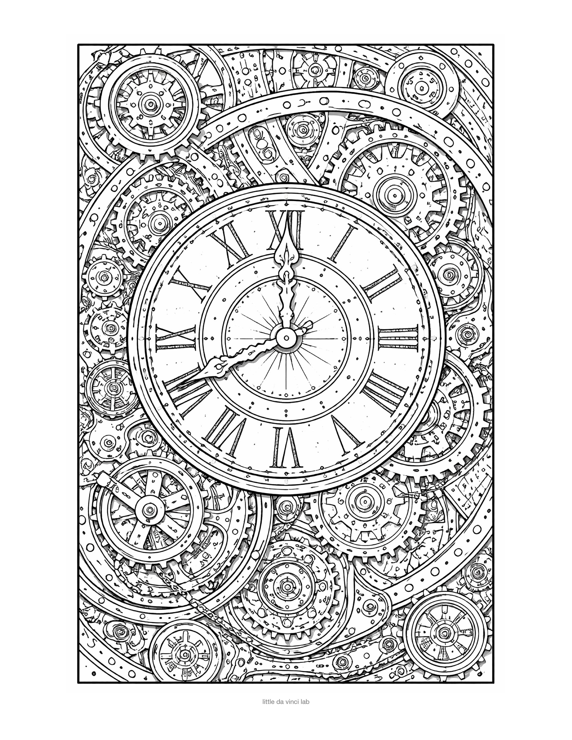 Clockwork Time Coloring Page – Gears, Time & Mechanical Design - Kids ...