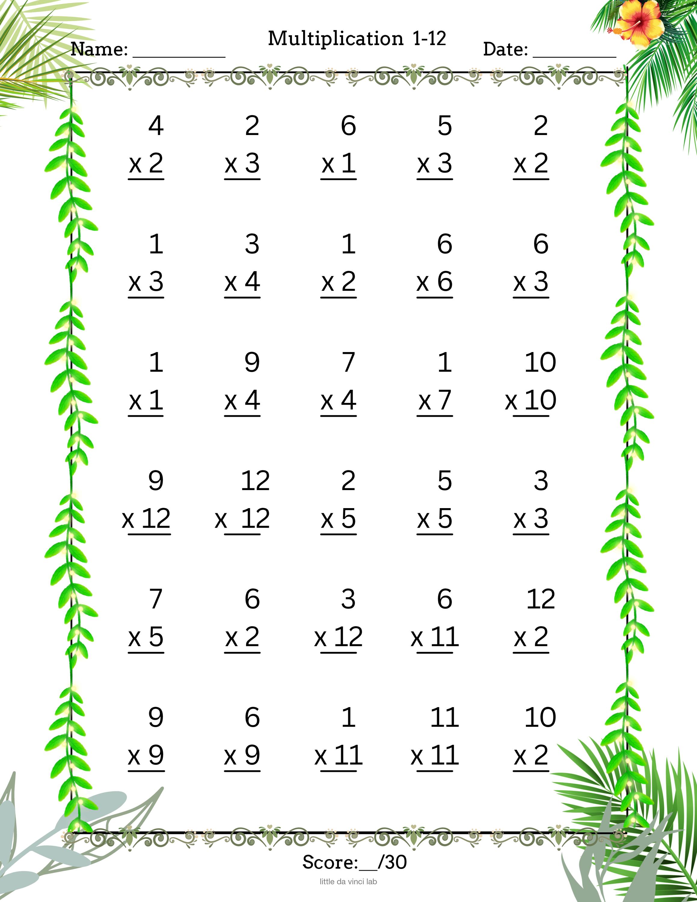 Multiplication Lab Multiplication Worksheet 1 | Printable Math Practice for Kids (digital ...