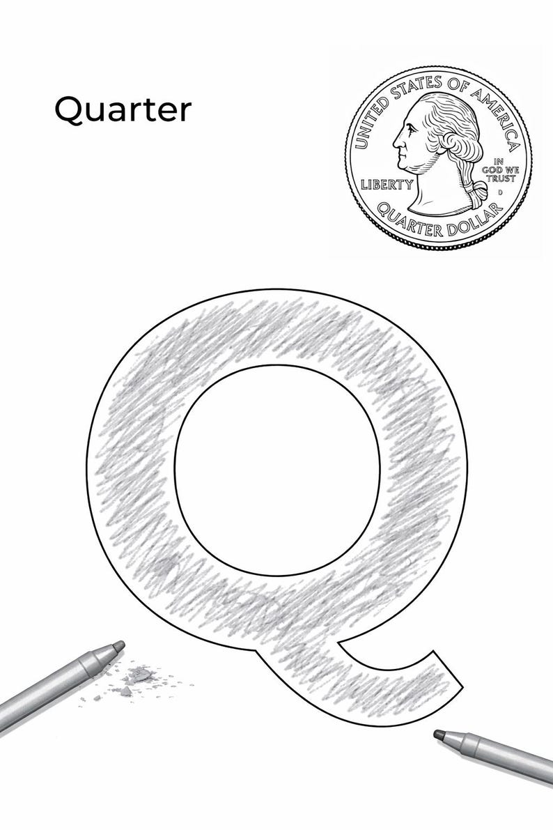 Letter Q Coloring Page – Quarter | the Little Da Vinci Alphabet - Etsy