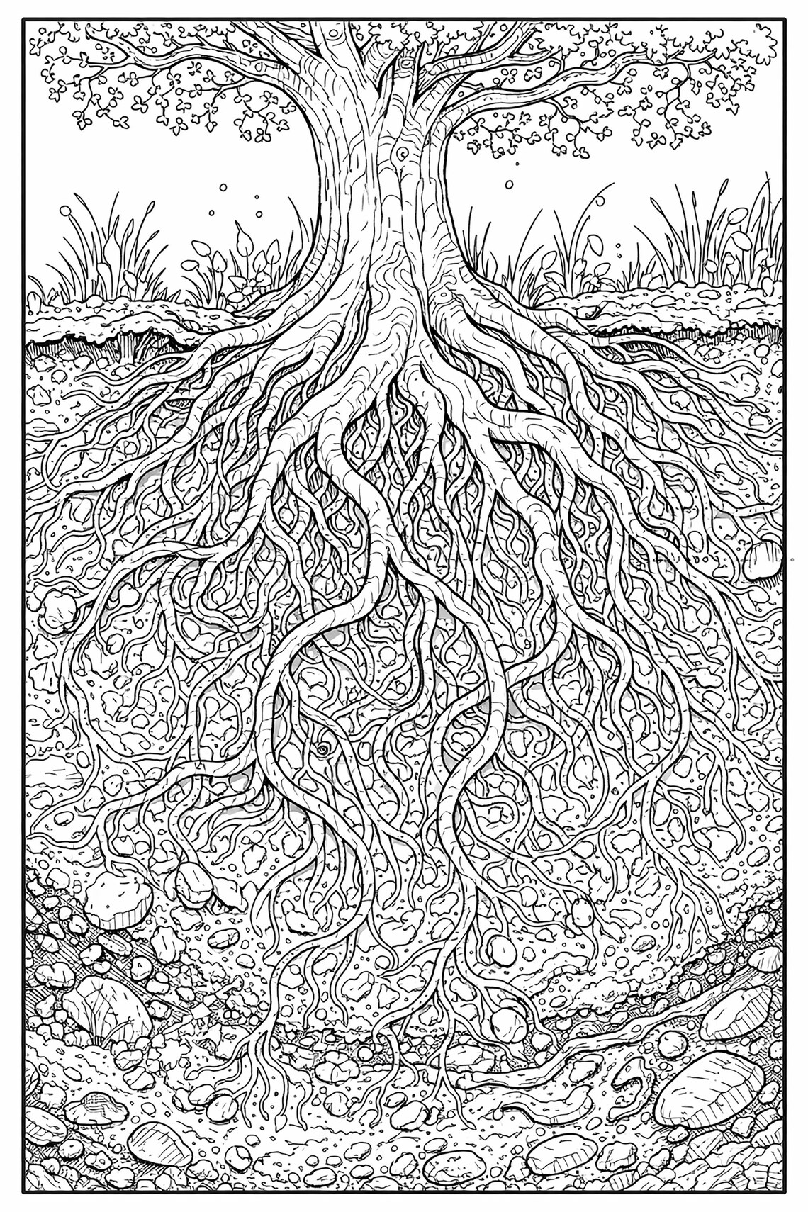 Tree Roots Coloring Page for Kids & Adults | Nature Science Art ...
