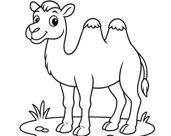 Página para colorear de camellos • Hoja para colorear imprimible para niños • Actividad para preescolar y jardín de infantes • Descarga instantánea