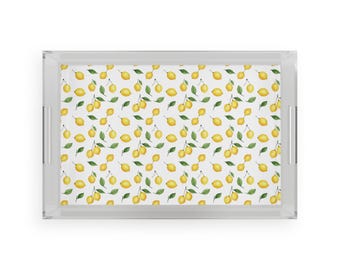 Lemon Pattern Acrylic Serving Tray | Citrus Fruit Kitchen Decor