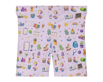 Pantaloncini da ciclista da donna con motivo terapia dello sviluppo / Icone pastello per la stanza dei giochi