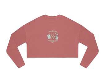 medical assistance Cropped Sweatshirt | stethoscope, pills, first aid graphic