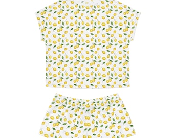 Lemon Print Damen Kurze Pyjama Set (AOP)