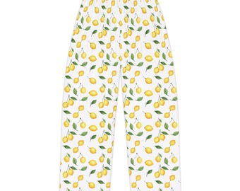 Pantalones de pijama con estampado de limones / Pijama con estampado integral de cítricos