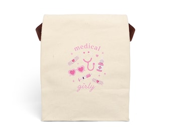 Bolsa de almuerzo de lona con correa y diseño de enfermera femenina / lindo estetoscopio rosa