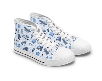 Blue Auto Mechanic Pattern High Top Sneakers | Car Tools, Wrench Print