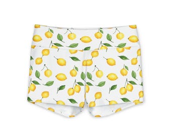 Lemon Pattern Yoga Shorts | Citrus Fruit All-Over Print