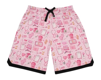 Arzthelferin | Asistencia Medica Pink Krankenschwester Muster Shorts | Apotheken-Symbole im All-Over-Print