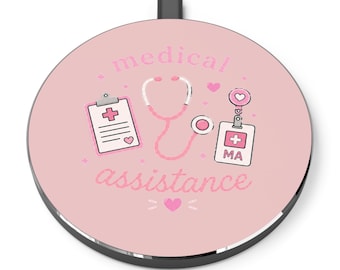 Medical Assistant | Pink Medical Pattern Wireless Charger | Nurse Supplies, Stethoscope