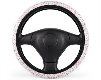 Medical Girly Pink Floral Pattern Car Steering Wheel Cover | Cute Rose Petal Design