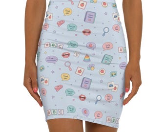 Speech Therapy Women's Mid-Waist Pencil Skirt (AOP)