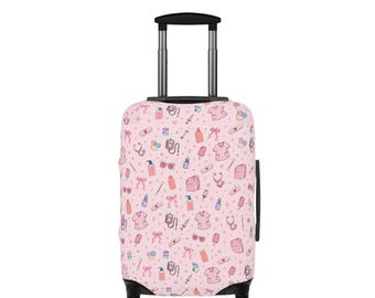 Pink Medical Girly Nurse Pattern Luggage Cover | Medical Icons, Stethoscope, Scrubs