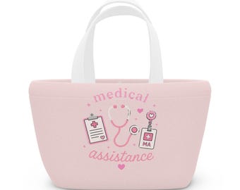 Medical Assistance Pink Medical Supplies Pattern Lunch Bag | Nurse Healthcare Print