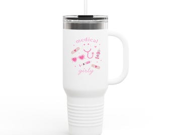 Medical Girly pills stethoscope heart design Travel Mug | 40oz insulated tumbler