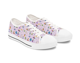 Development Therapy Pattern Women's Low Top Sneakers | Pastel Purple Succulents
