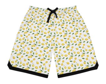 Lemon Pattern Basketball Rib Shorts | Yellow Citrus Allover Print