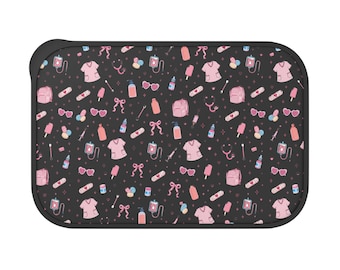 Fiambrera Bento / Lonchera de PLA con utensilios, diseño rosa y accesorios médicos para niñas.