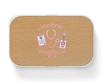 Medical Assistant Pink Medical Icons Bento Lunch Box | Nurse Stethoscope Clipboard Pattern