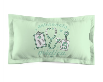 Assistencia Medica Pattern Microfiber Pillow Sham | Nurse Stethoscope Clipboard Pharmacy Icons
