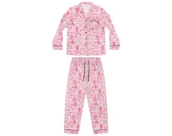 Medical Assistance | Asistencia Medica Pink Makeup Pattern Pajamas | Satin Women's Pajamas