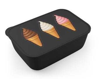 Fiambrera Bento Box con forma de triple cono de helado / Fiambrera de PLA con banda y cubiertos