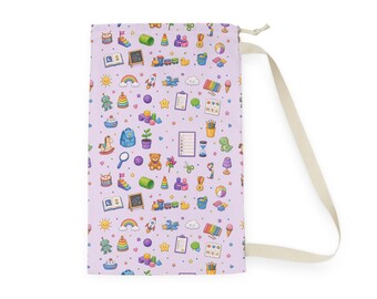 Development Therapy Pattern Laundry Bag | Toy Icons, Pastel Pink, Playroom Storage