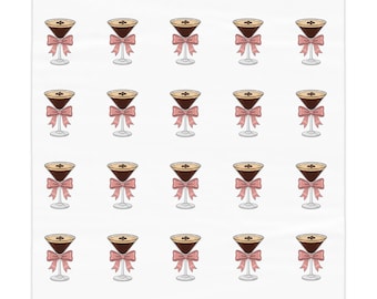 Champagne Glass Pattern Tablecloth | Pink Bow Cocktail Party Table Linen