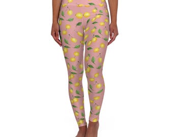 Copy of Lemon Pattern High Waisted Leggings | Pink Citrus Floral Print