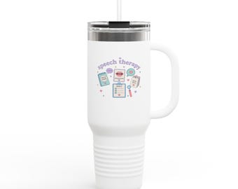 Taza térmica de viaje de 1,2 litros (40 oz) con iconos de terapia del habla / Herramientas para terapeutas, vasos para clínicas