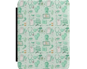 Medical Assistance | Assistencia Medica Pattern Kindle Case | Nurse Stethoscope Clipboard Design