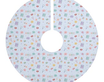 Speech Therapy Holiday Icons Christmas Tree Skirt | Pastel Pattern Tree Skirt
