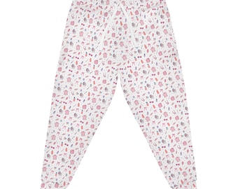 Pantalones deportivos con estampado de gato kawaii / Estampado integral en rosa pastel