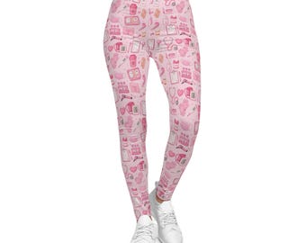 Medische hulp | Asistencia Medica roze legging met medische pictogrammen | Legging met stethoscooppatroon voor verpleegster