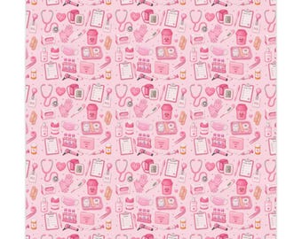 Arzthelferin | Asistencia Medica Pink Krankenschwester Werkzeuge Tischdecke | Stethoskop-Klemmbrett, Spritze, Muster