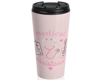 Arzthelferin Rosa Pflege Muster Reisebecher | Stethoskop Scrubs Klemmbrett Thermoskanne