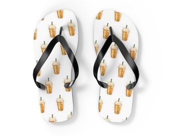 Chanclas con estampado de café helado / Sandalias de playa con estampado de té de burbujas