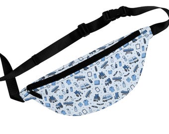 Marsupio blu con icone mediche per il trasporto dei pazienti / Modello per infermieri e medici