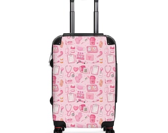 Medical Assistant | Asistencia Medica Pink Medical Pattern Suitcase | Nurse Stethoscope Healthcare Travel Luggage