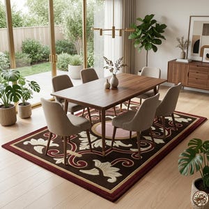 Handgetufteter floraler Teppich, traditioneller burgunderbrauner Teppich, Wollteppich im Vintage-Stil, Akzentteppich für Wohn- und Schlafzimmer, individueller Teppich Bild 7
