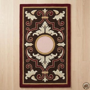 Handgetufteter floraler Teppich, traditioneller burgunderbrauner Teppich, Wollteppich im Vintage-Stil, Akzentteppich für Wohn- und Schlafzimmer, individueller Teppich Bild 3