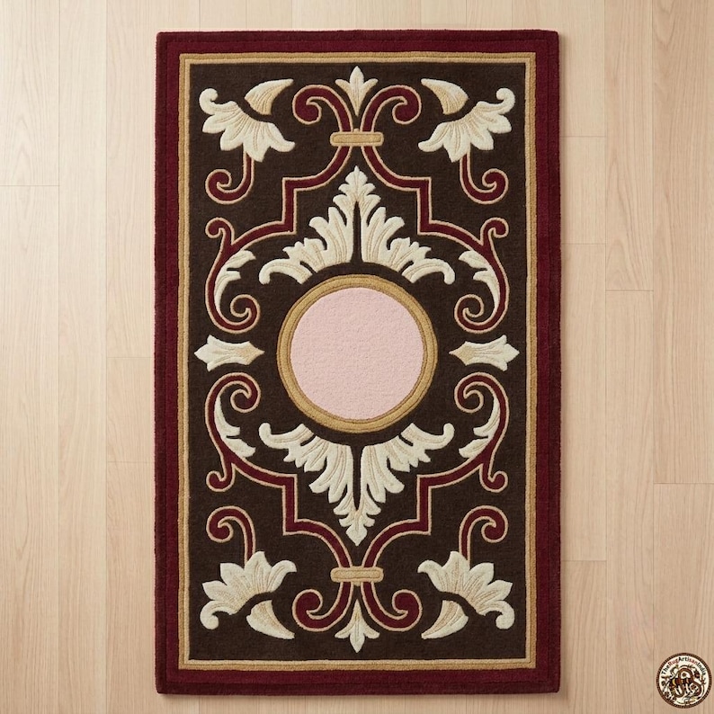 Handgetufteter floraler Teppich, traditioneller burgunderbrauner Teppich, Wollteppich im Vintage-Stil, Akzentteppich für Wohn- und Schlafzimmer, individueller Teppich Bild 3