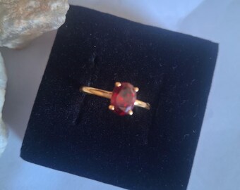 Handmade Gold Ring with Oval Garnet Gemstone – Minimalist Dainty Jewelry