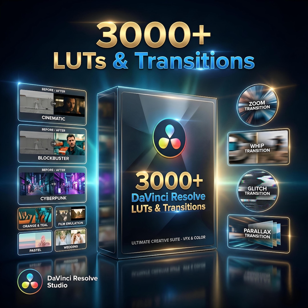 3000+ Davinci Resolve Transitions & Luts Cinematic Color Grading
