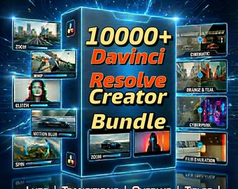 10,000+ DaVinci Resolve Assets Bundle | Transitions, Titles, LUTs, Light Leaks, Audio FX, Icons for Social Media Creators