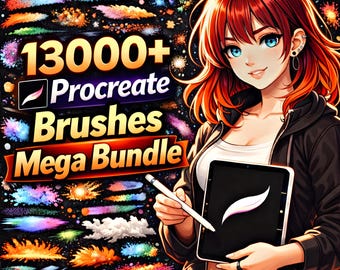 Bundel met 13000+ Procreate-borstels | Anime-penselen, textuurborstels, stempelset, aquarel, inkt, tatoeage, esthetiek, belettering